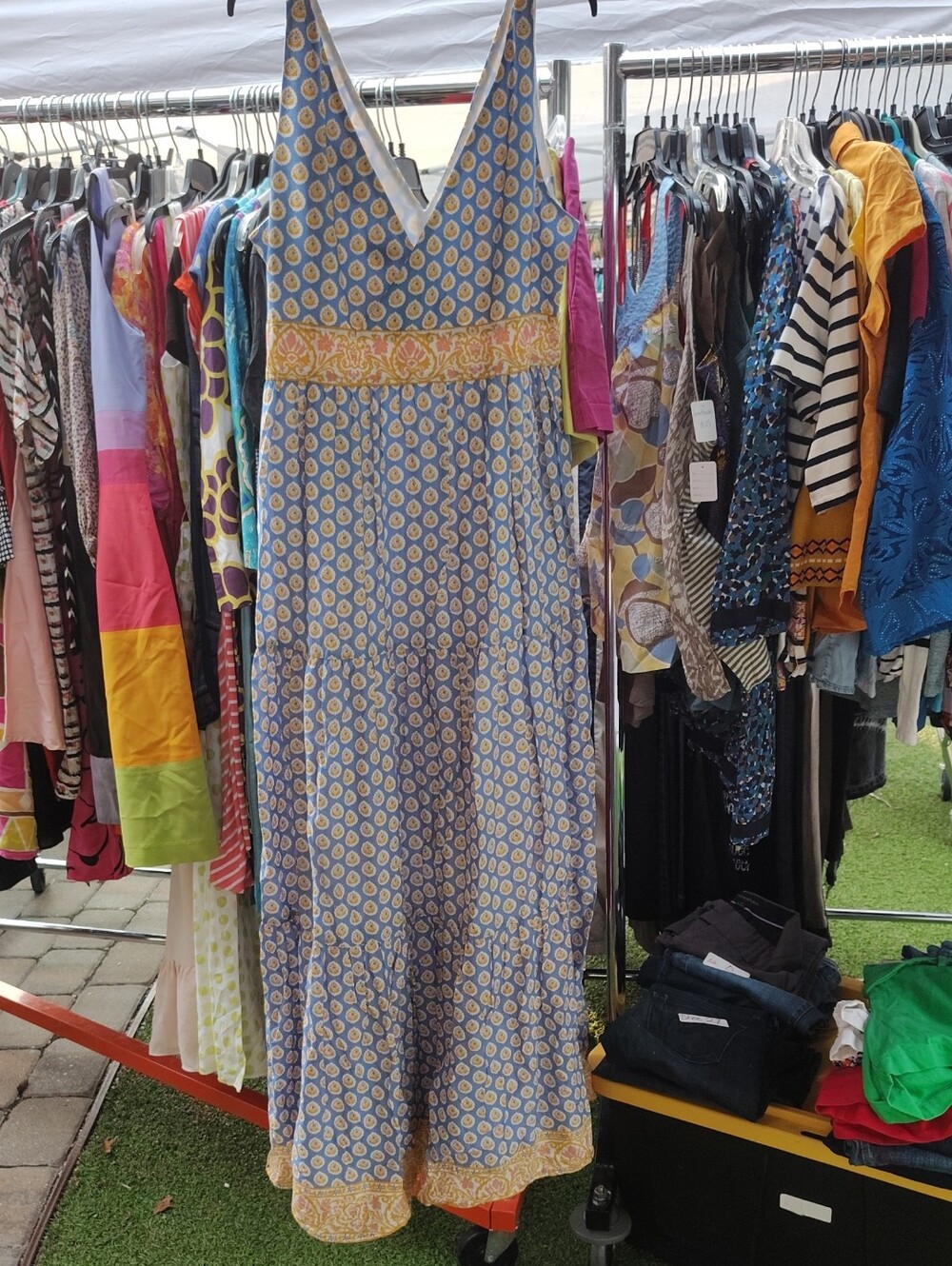 JCREW POINT SUR sleeveless Blue And Yellow Printed Maxi Dress